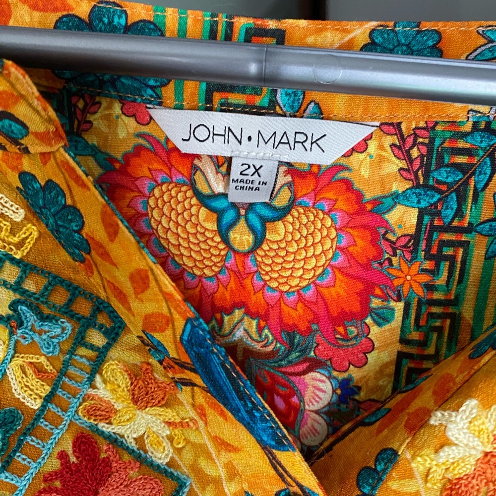 John Mark Vibrant Patchwork Blouse Embroidered Tu… - image 5